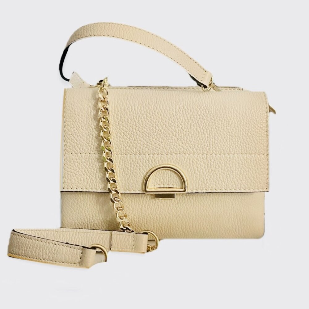 Luxury Italian Leather Handmade Crossbody Handbag Isadora #3518 Color Latte NWT - Picture 7 of 7